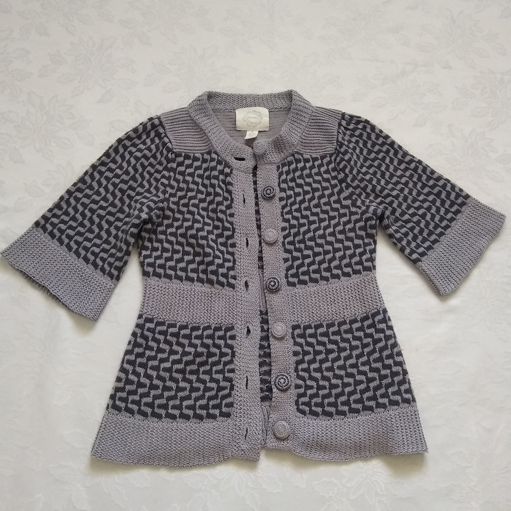 Anthropologie Liamolly jacquard knit bell sleeve Cardigan Cotton Wool